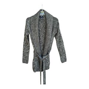 GAP Women's Shaw Collar Heathered Gray Front Tie Waist Cardigan Sweater SZ S